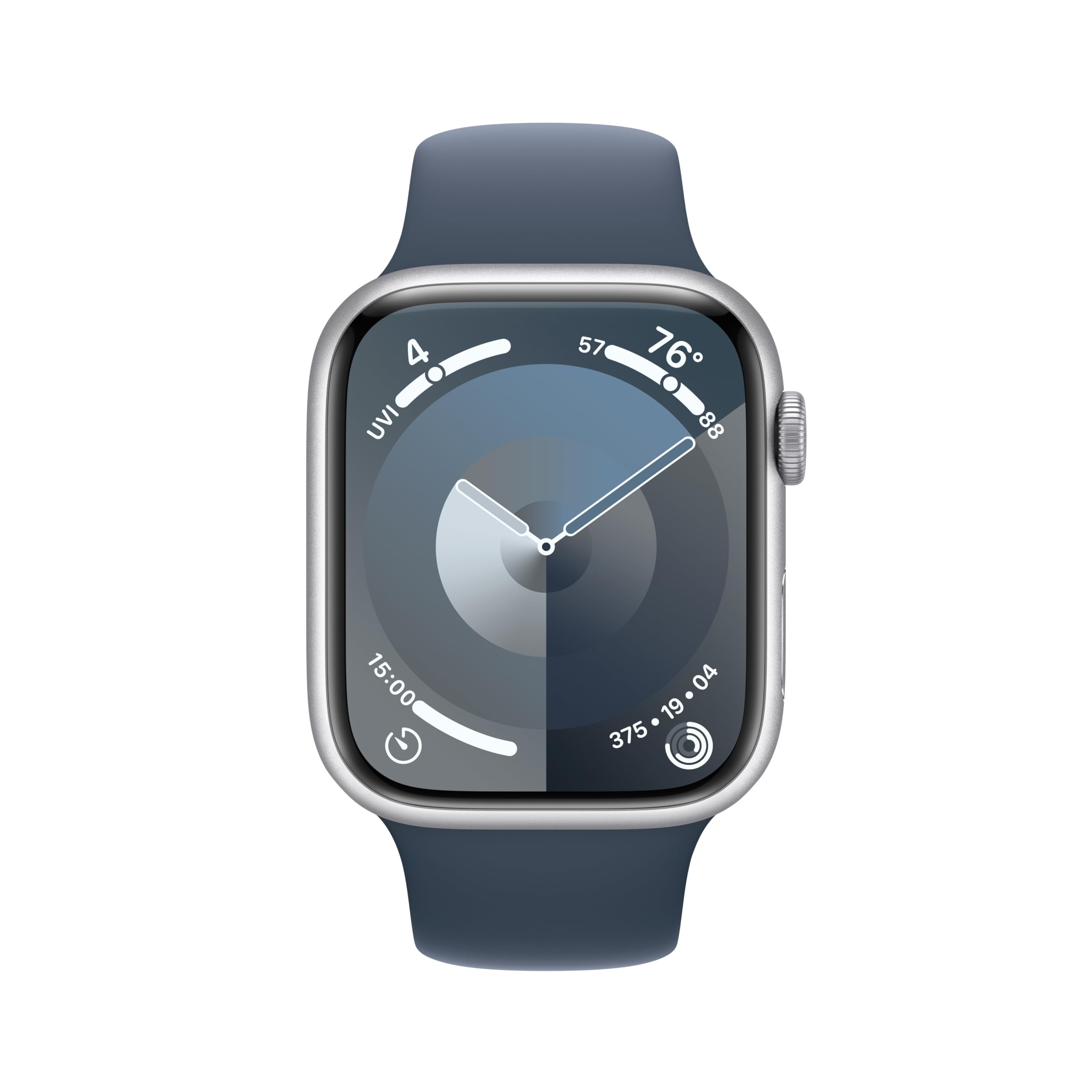 Apple Watch Series 9 (GPS + Cellular) 45mm Aluminum Case with Storm Blue Sport Band - M/L - Silver - MRMH3LL/A