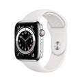 Apple Watch Series 6 (GPS+Cellular) 44mm Stainless Steel w/White Sports Band - M07L3LL/A