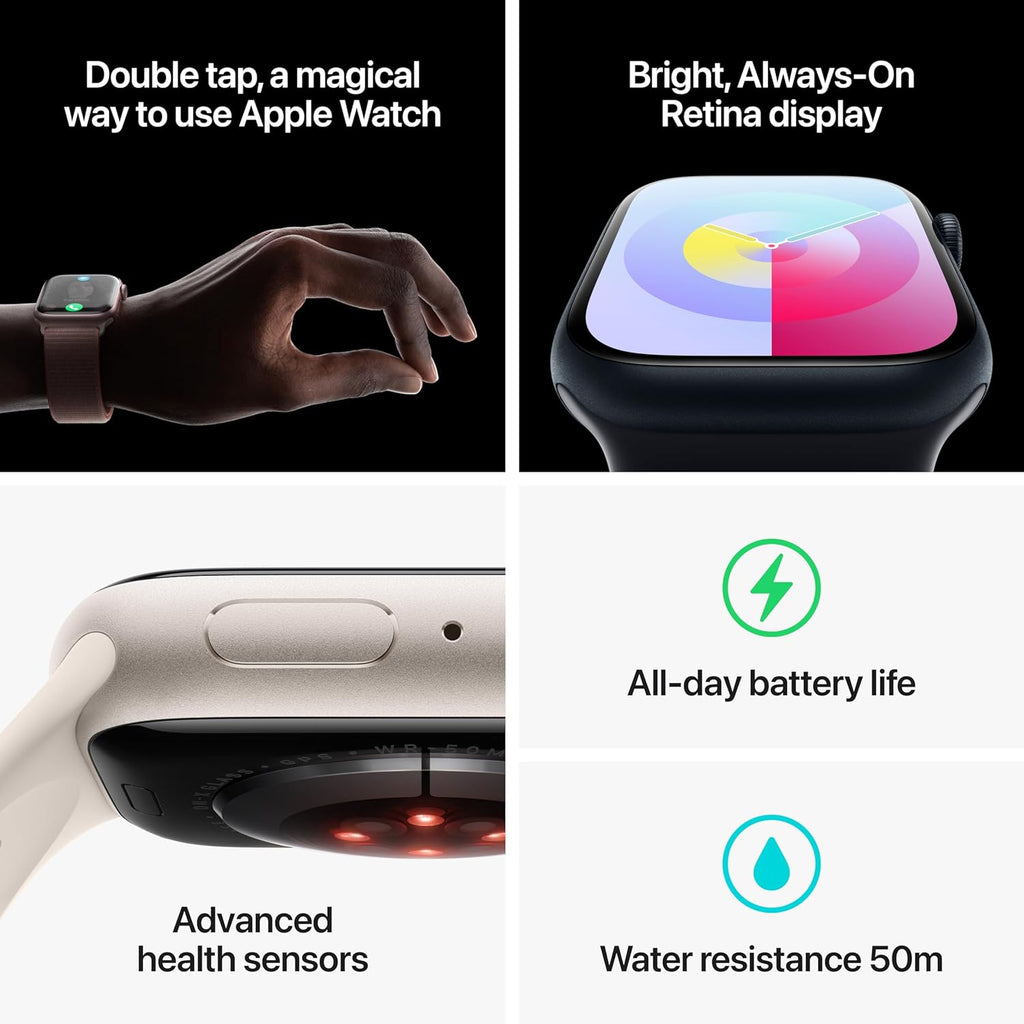 Apple Watch Series 9 GPS 41mm Aluminum Case with Starlight Sport- S/M - Starlight - MR8T3LL/A