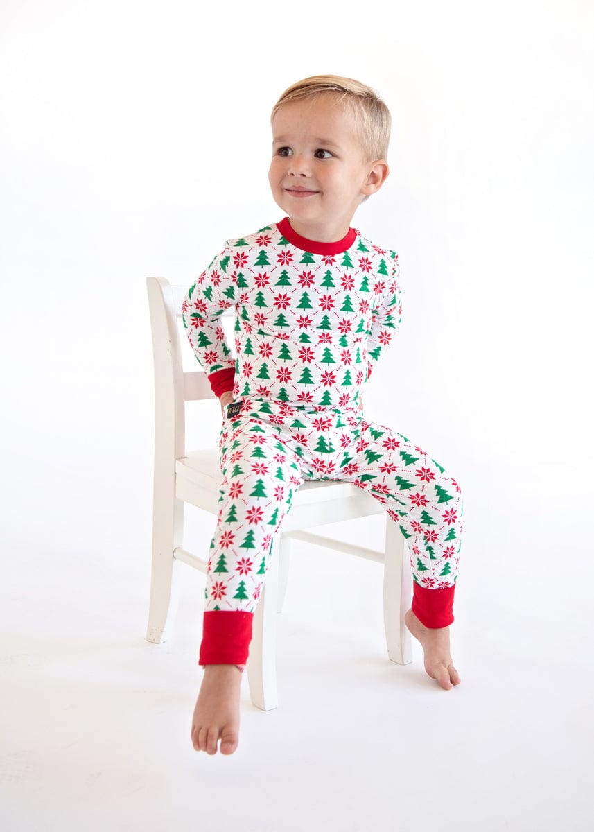 Snug-Fitting Unisex Toddler Matching Set - Poinsettia and Tree