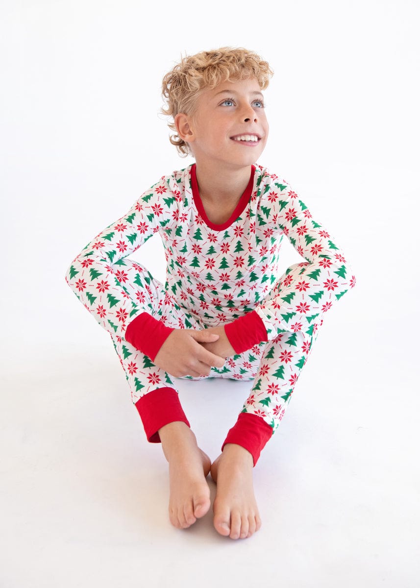Snug-Fitting Unisex Tween Matching Set - Poinsettia and Tree