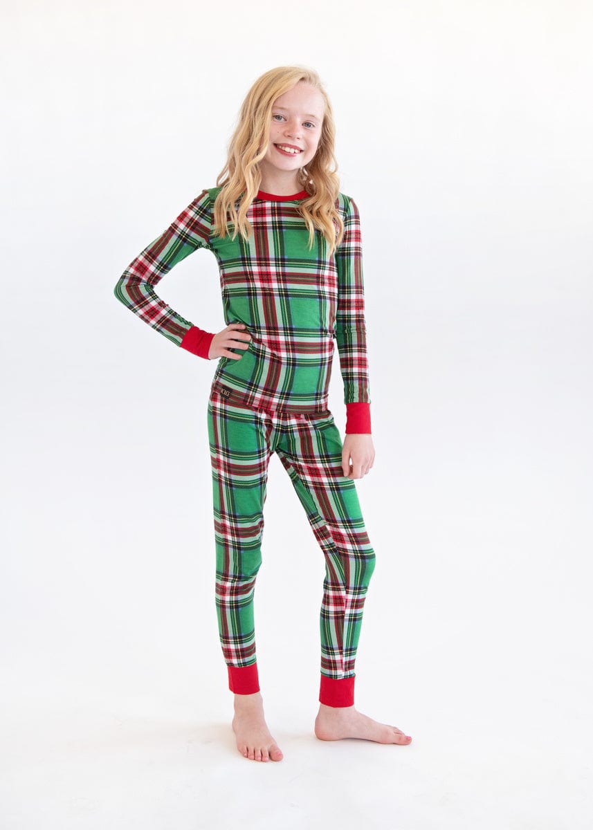 Snug-Fitting Unisex Tween Matching Set - Green Plaid