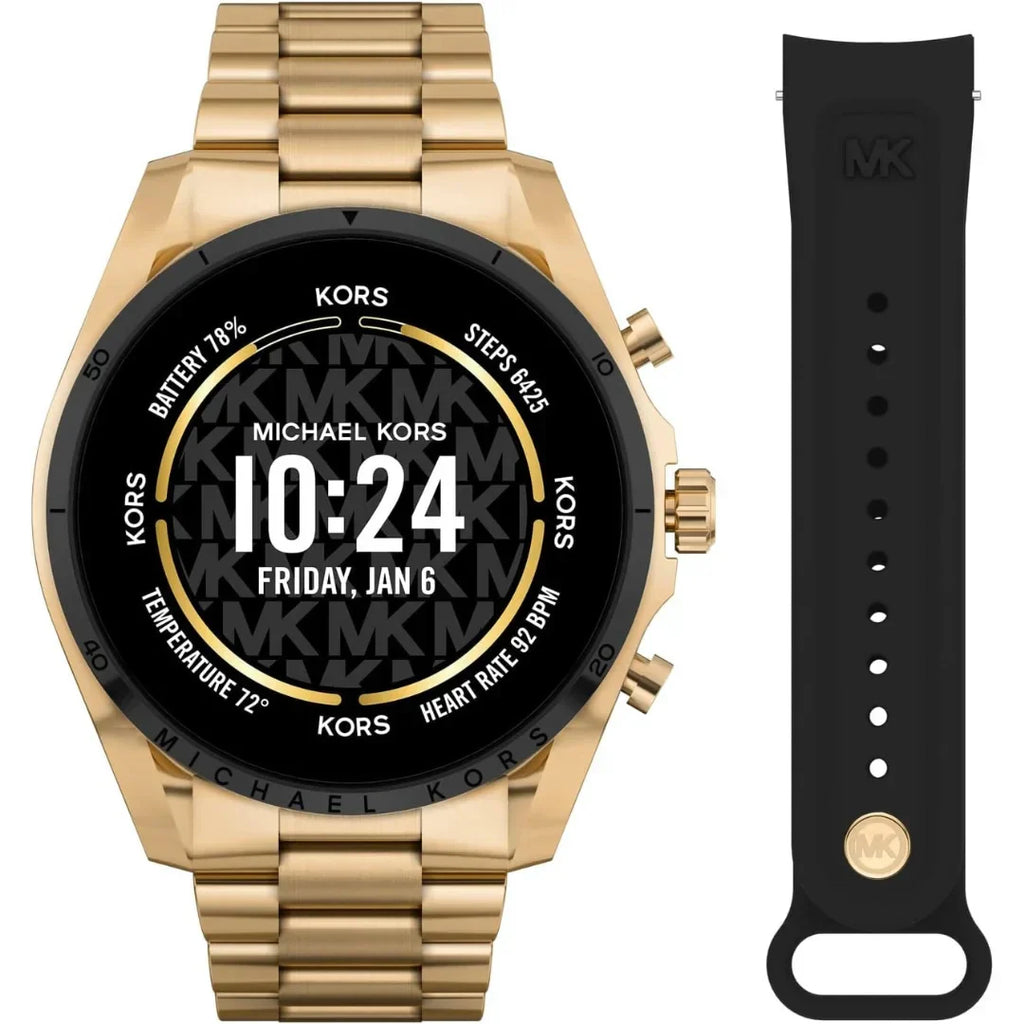 Michael Kors Gen 6 Bradshaw ? 44mm Gold-Tone Stainless Steel with Black Silicone Second Band ? MKT5138V